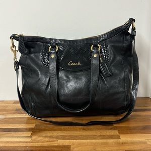 Coach Carryall Ashley Vermillion Purse Satchel Black Cowhide Leather Bag